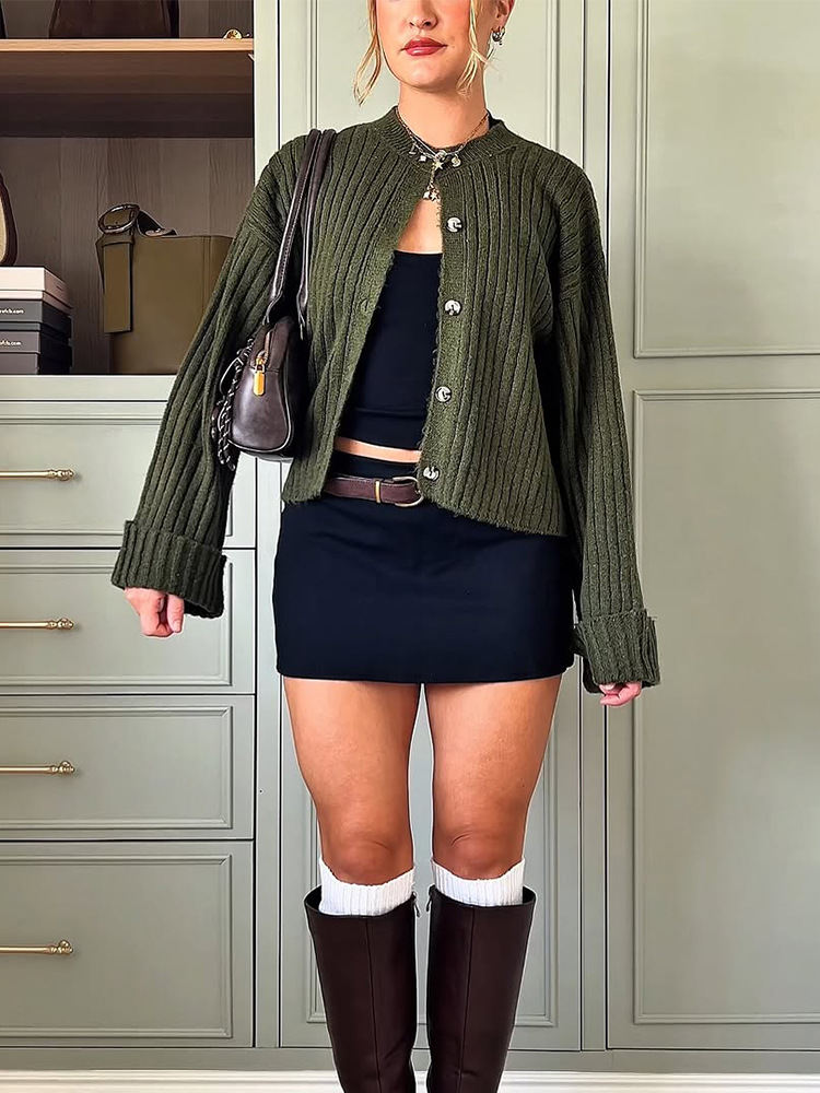 Xiaoxiang estilo de moda corto color sólido de una sola fila de hebilla suéter cardigan para mujeres 2025 otoño y invierno nuevo estilo europeo y americano transfronterizo