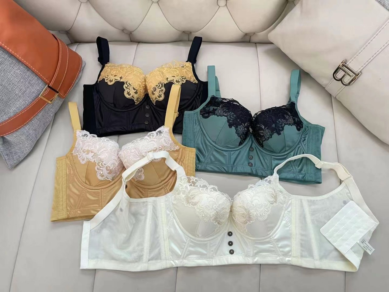 9978 nuevo sujetador de alta calidad moda encaje jacquard transpirable y cómodo tipo ajustable leche lateral dentro de cinco filas
