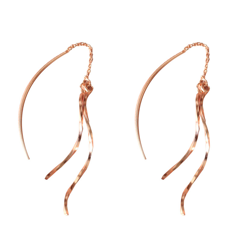 925 pendientes de plata de la onda de las mujeres de estilo coreano elegante simple pendientes de borla larga cara redonda pendientes de adelgazamiento