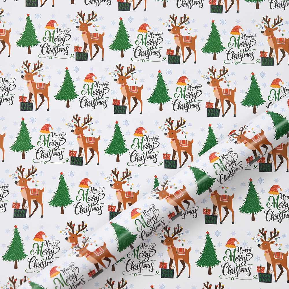 Papel de regalo de Navidad Impresión de dibujos animados Papel estucado 80g Caja de regalo de Navidad para niños Papel de regalo de bricolaje