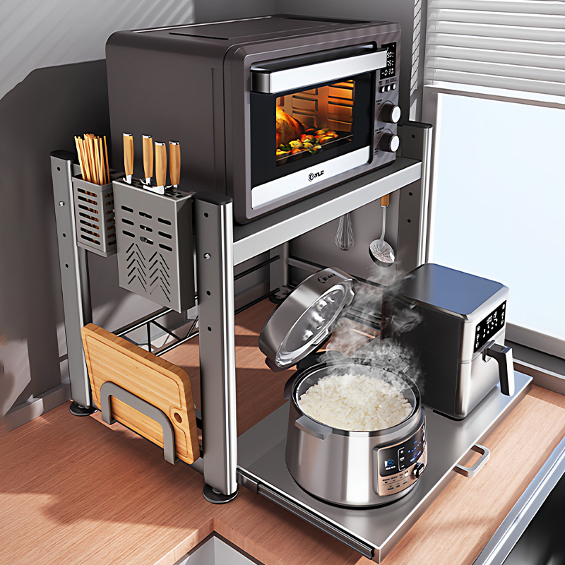 Rice Cooker Storage Rack Kitchen Multifunctional Oven Pot Stand Countertop Appliance Pull-Out Microwave Storage Shelf Rice Cooker Storage Rack Kitchen Multifunctional Oven Pot Stand Countertop Appliance Pull-Out Microwave Storage Shelf
