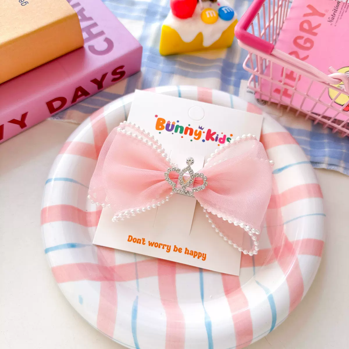 韩版飘带编发头饰儿童网纱蝴蝶结发夹气质公主发饰女孩ins发夹女