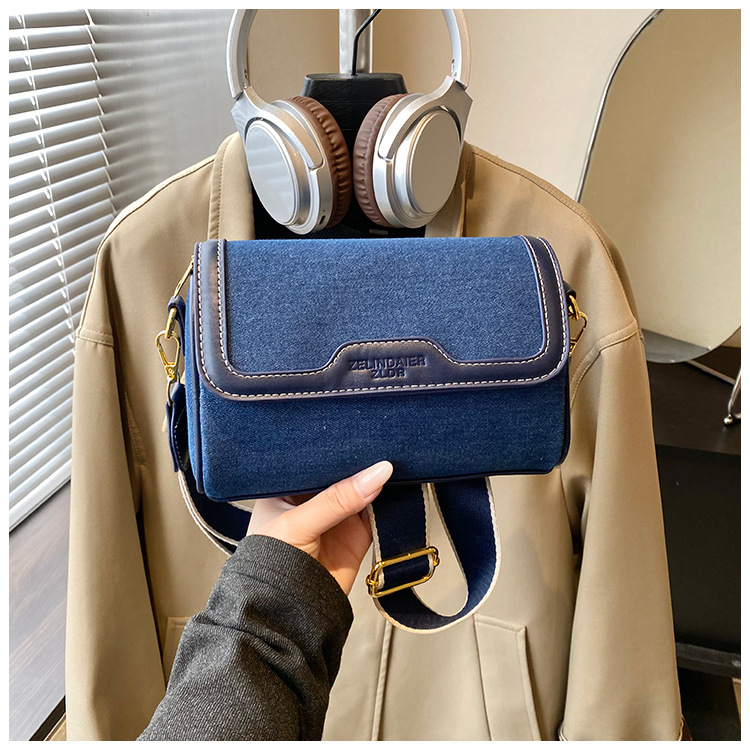 Bolso cilíndrico retro transfronterizo mujer 2026 nueva moda vaquero empalme bolso cuadrado textura banda ancha mochila image 10