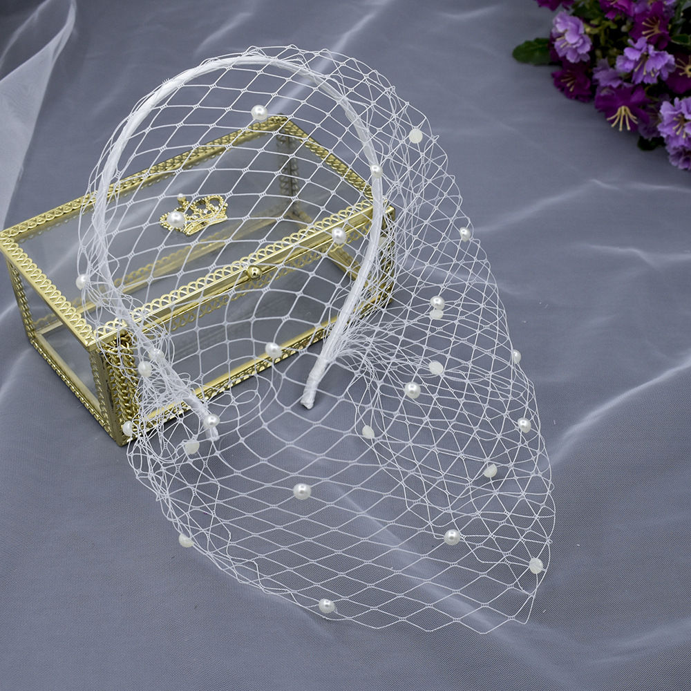 Foreign Trade Bride Headwear Mesh Veil Headband Wedding Dress Accessories Pearl Wedding Ball Headband JM20