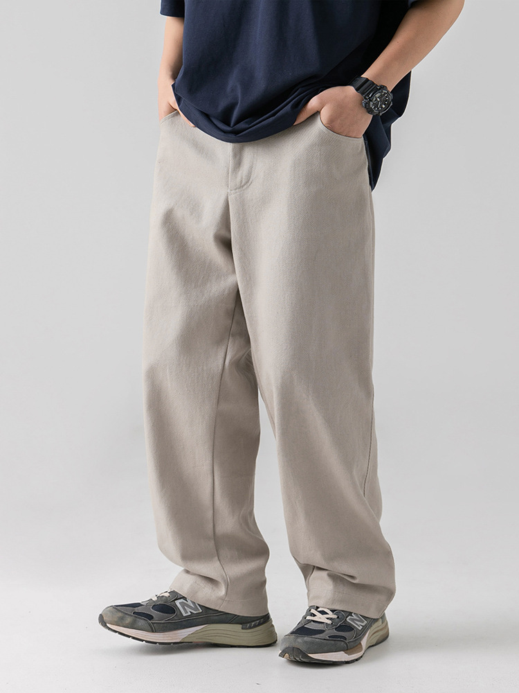 Pantalones casuales retro lavados de algodón puro primavera para hombres nueva marca de moda micro suelta textura japonesa pantalones básicos de color sólido