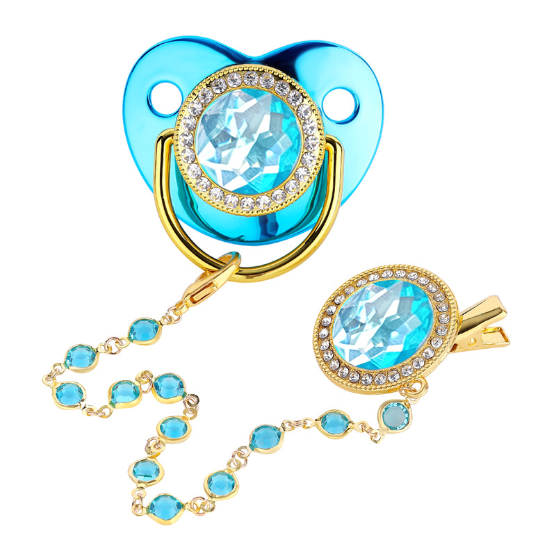 New baby diamond soothing mouth baby pacifier with glass bead chain