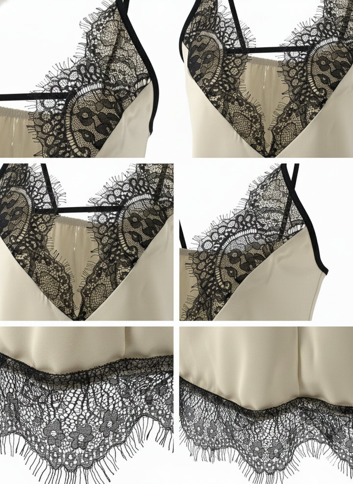 K New Sexy Lace Patchwork Deep V-neck Halter Inner Top Bodysuit_voghion.com