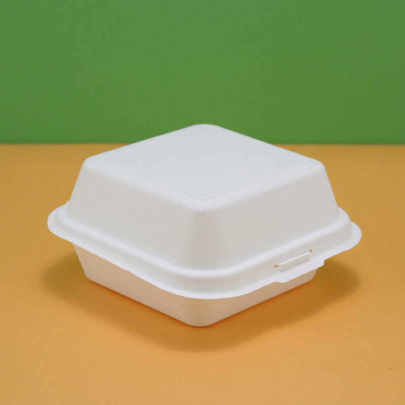 Fiambrera de pulpa de papel desechable, caja de hamburguesas, caja de pastel de bento de red neta, caja de almuerzo de papel de dibujo cuadrado, caja de embalaje para llevar