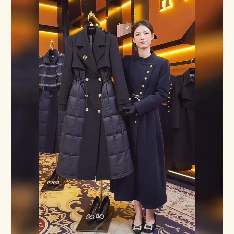 Black long down jacket, increased thickness, high-end
