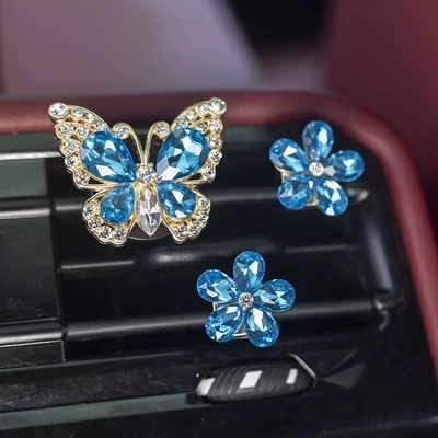 Car Perfume Aromatherapy Flower Car Air Vent Perfume - 3-piece-crystal-butterfly-blue-scented-candle-set