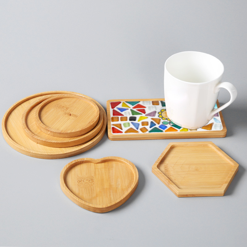 Inventario transfronterizo de bambú y madera taza almohadilla bandeja creativa mosaico DIY base bambú multicarnito bandeja almohadilla aislante térmica