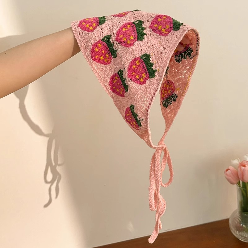 Toalla triangular de encaje hecha a mano de punto retro francés para viajar Turbante de estilo literario de temperamento dulce 2025 nueva diadema