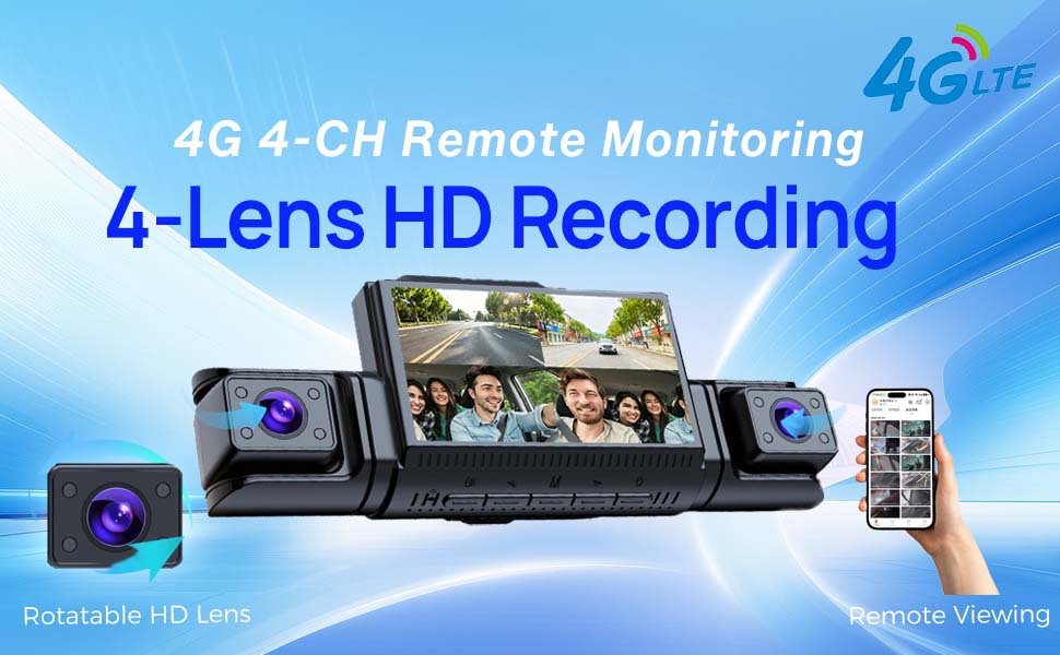4G Remote Monitoring Quad-Camera 3inch Dash Cam with ADAS Blind Spot Warning and Fatigue Driving Sentry Mode