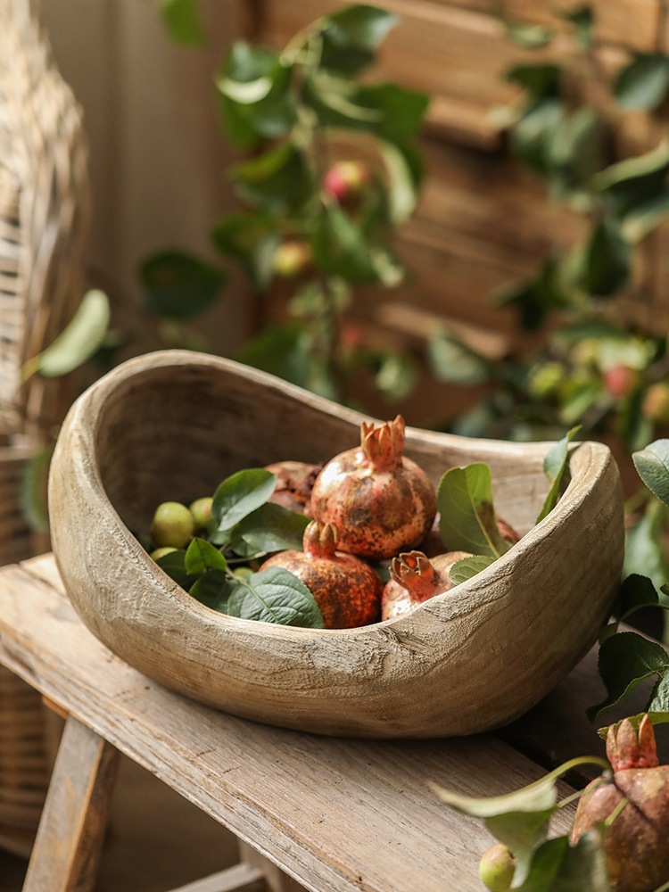 Wooden boat -type fruit plate Silent Wind Display solid wood retro…