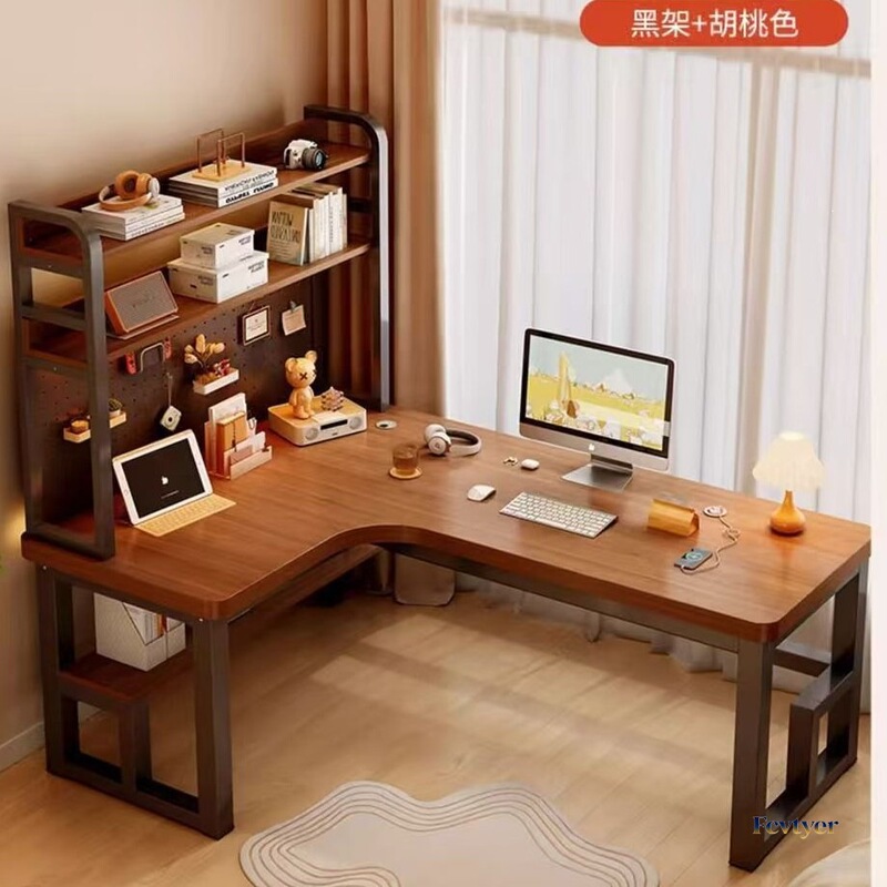 Computer Desk, Bedroom, Home Desktop Study Table, Desk and Bookshelf Integrated Corner Desk, Double Gaming Table
