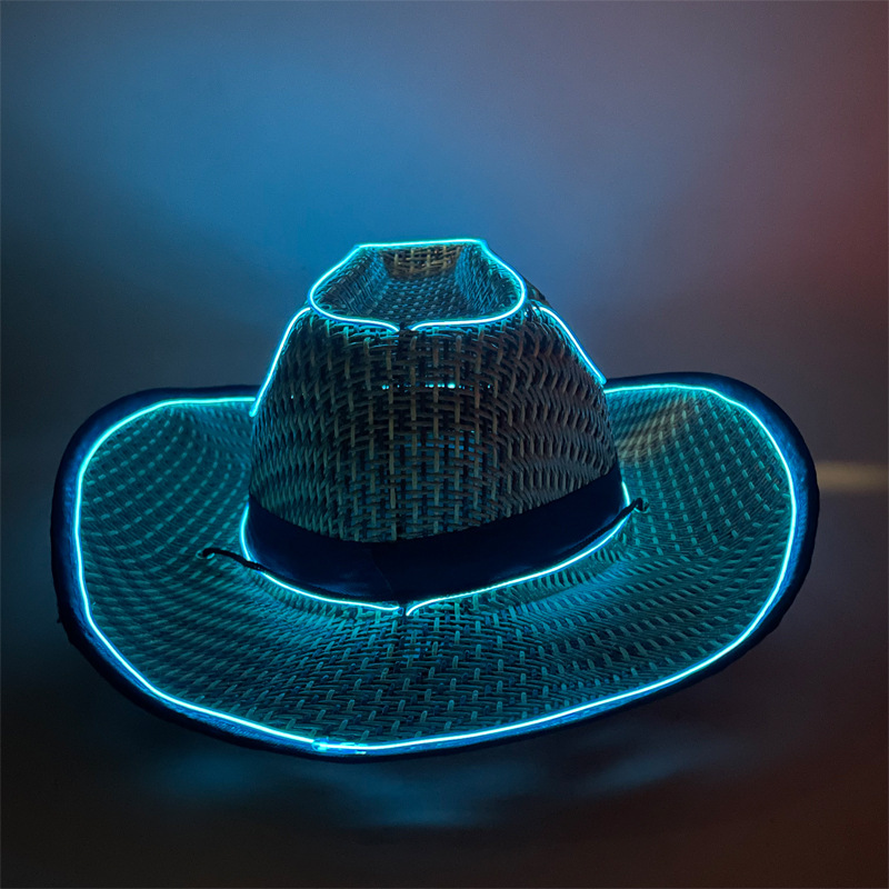 #614-1 3V无线款-草帽发光牛仔帽翘沿藏青 深蓝色