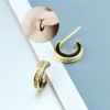 Cute small golden earrings, shiny zirconium, European style, internet celebrity