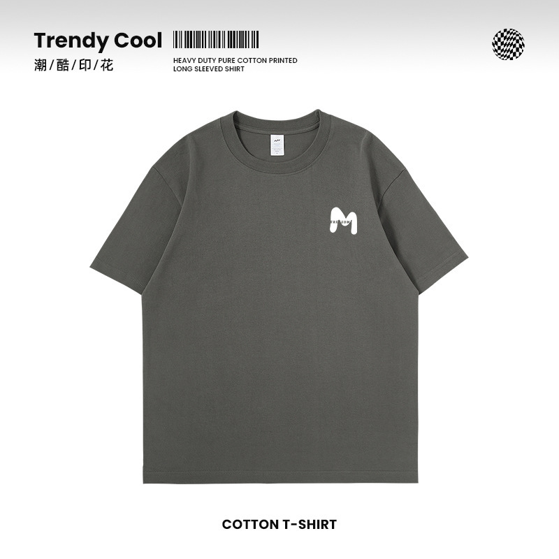 M Letter Simple Cotton T-shirt Men's Summer Street Tide Cool Casual Men's Short Sleeve 230g Cotton Loose T-shirt