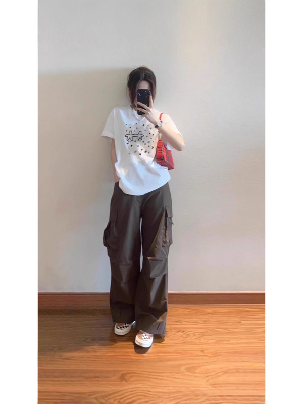 美式复古星星印花短袖t恤女夏季2025新款宽松设计感百搭半袖上衣|undefined