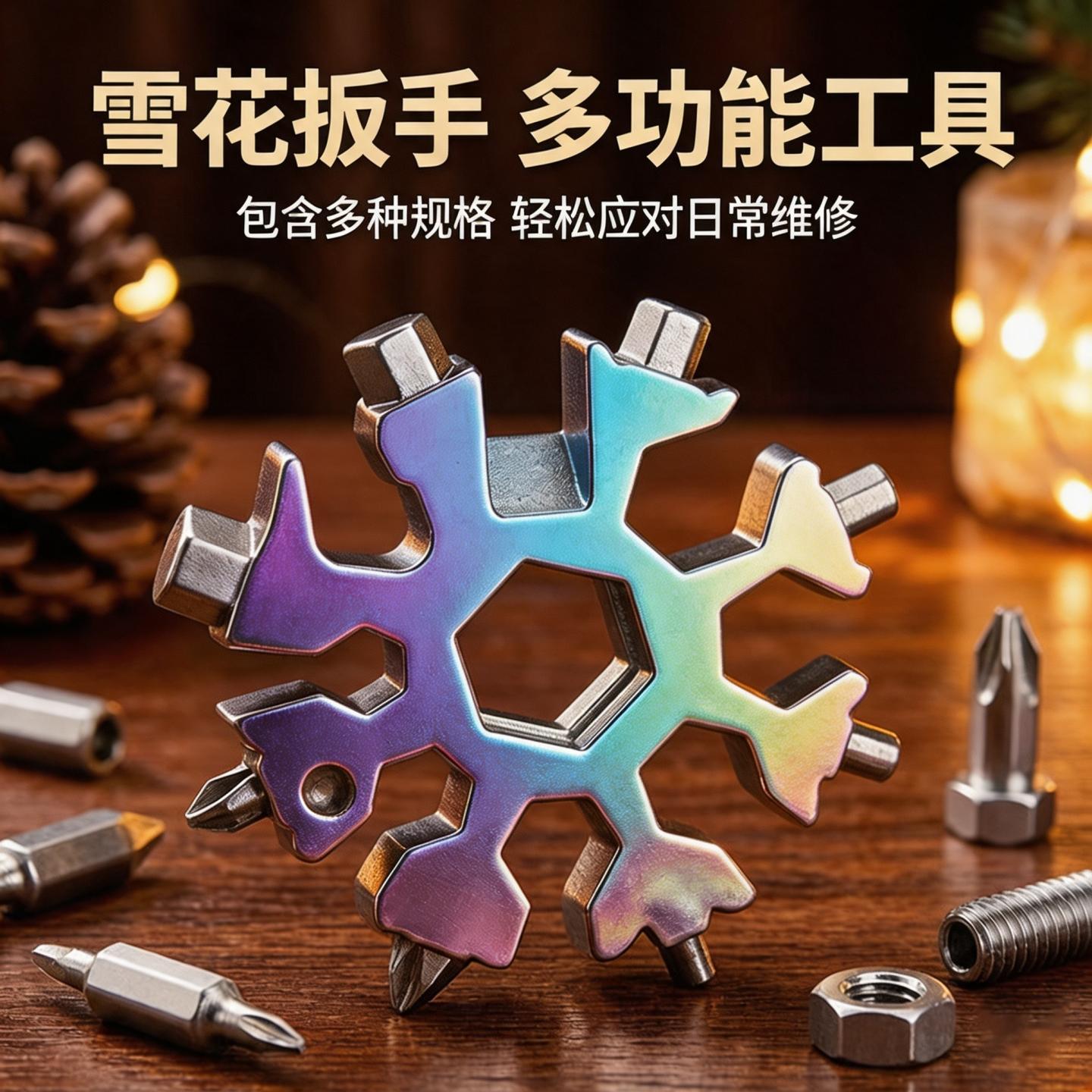 多功能雪花形扳手钥匙扣便携式多合一高碳钢八角迷你扳手工具通用