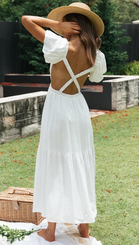 short sleeve cross backless long solid color dress NSAM127560