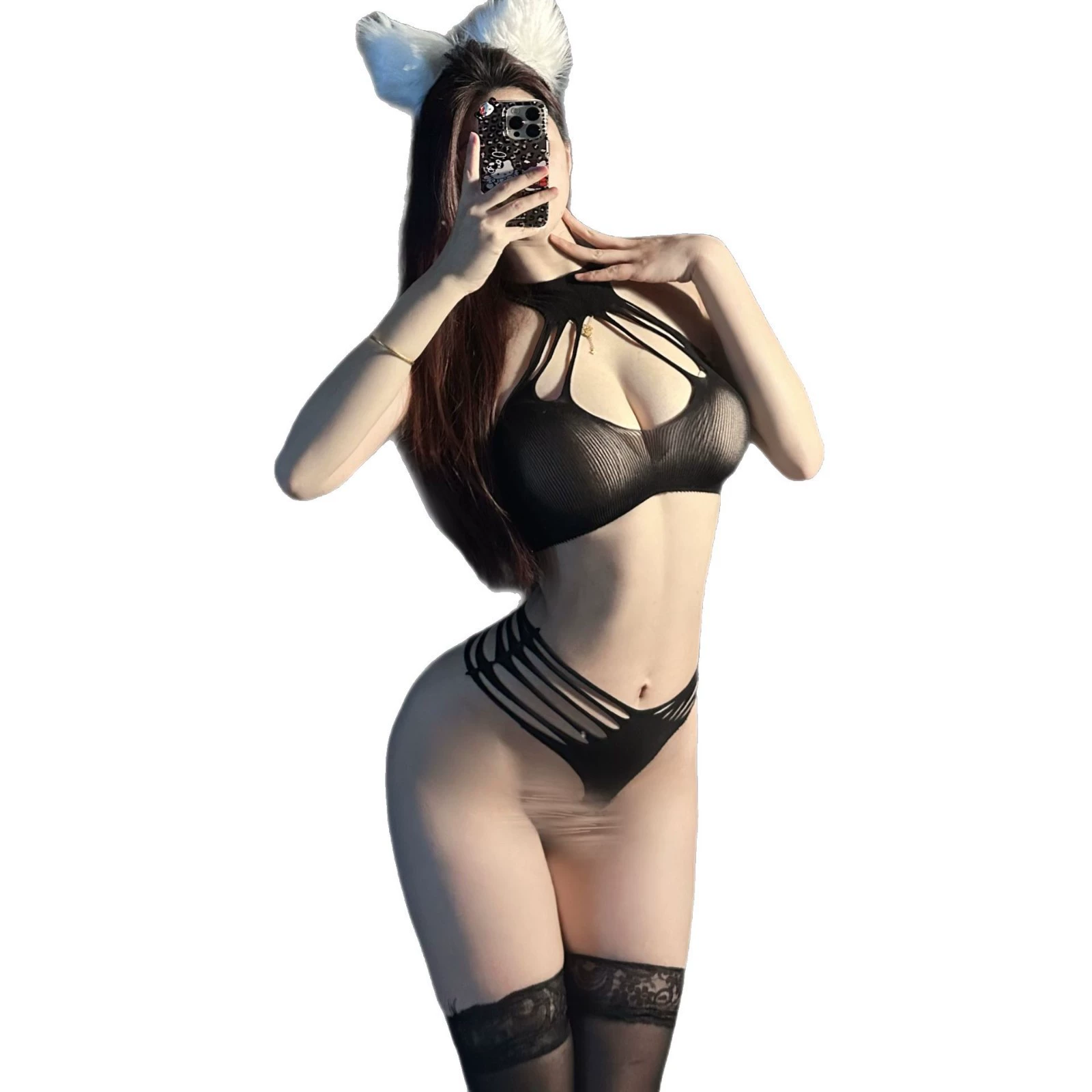 瑰云 Sexy underwear purely sexy and close-fitting temptation can tear up the sexy split mesh clothes body shaping hollow mesh women