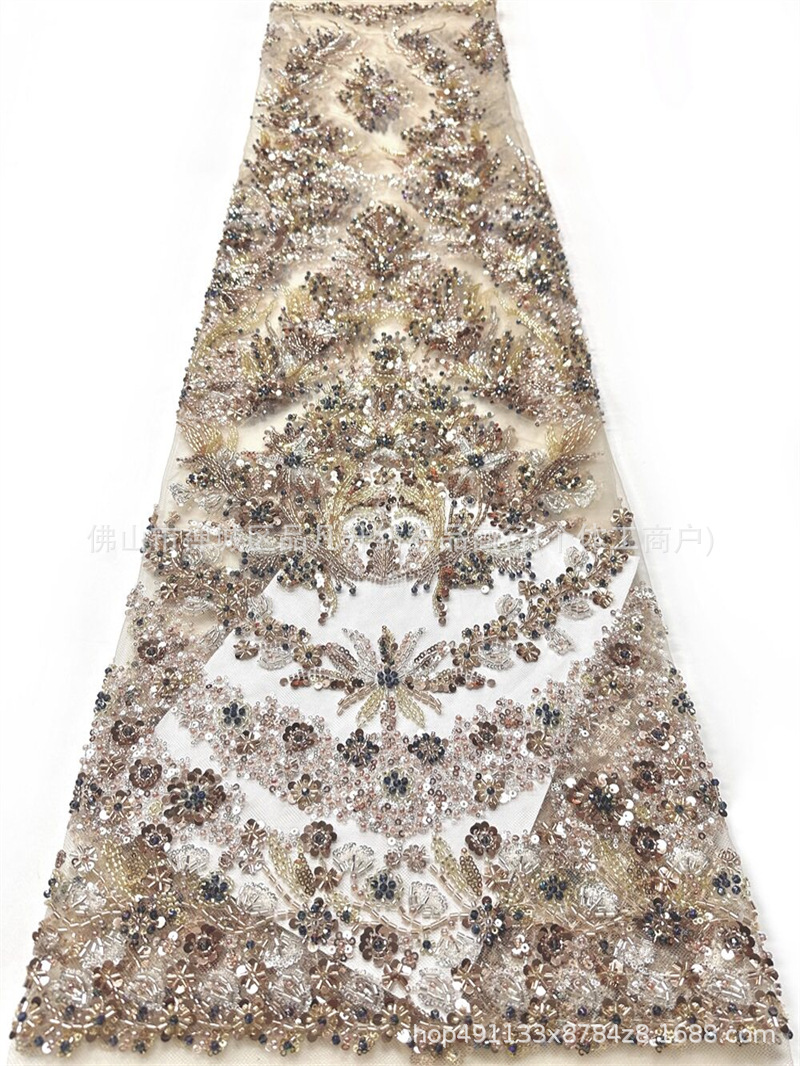 Fábrica directa de bordado de tubos de perlas vestido de boda vestido de noche vestido de moda tela de importación de tubos de perlas diapositivas