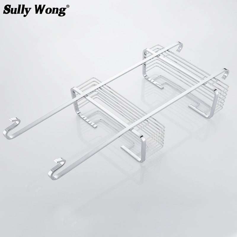 Beite sanitarios 304 alambre de acero inoxidable cuarto de baño ducha rectangular doble capa con gancho colgante puerta panel malla cesta almacenamiento rack