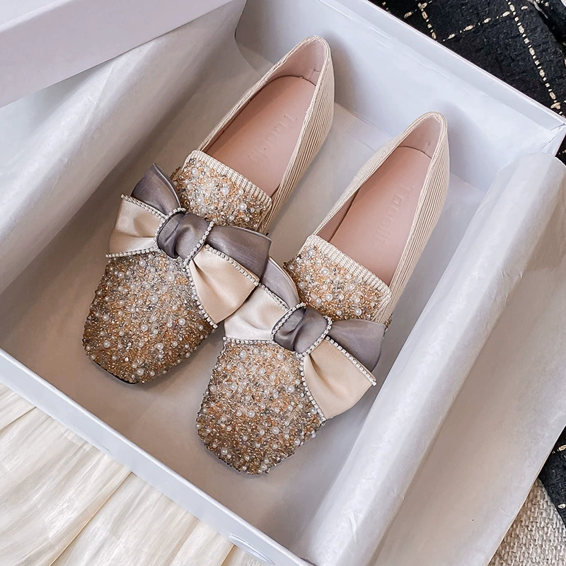 2024 новые квадратные бобовые ботинки женские плоские туфли