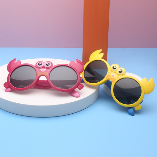 OleOle 2024 New Silicone Children's Polarized Sunglasses Cartoon Crab Cute Aviator Sunglasses UV Protection Goggles