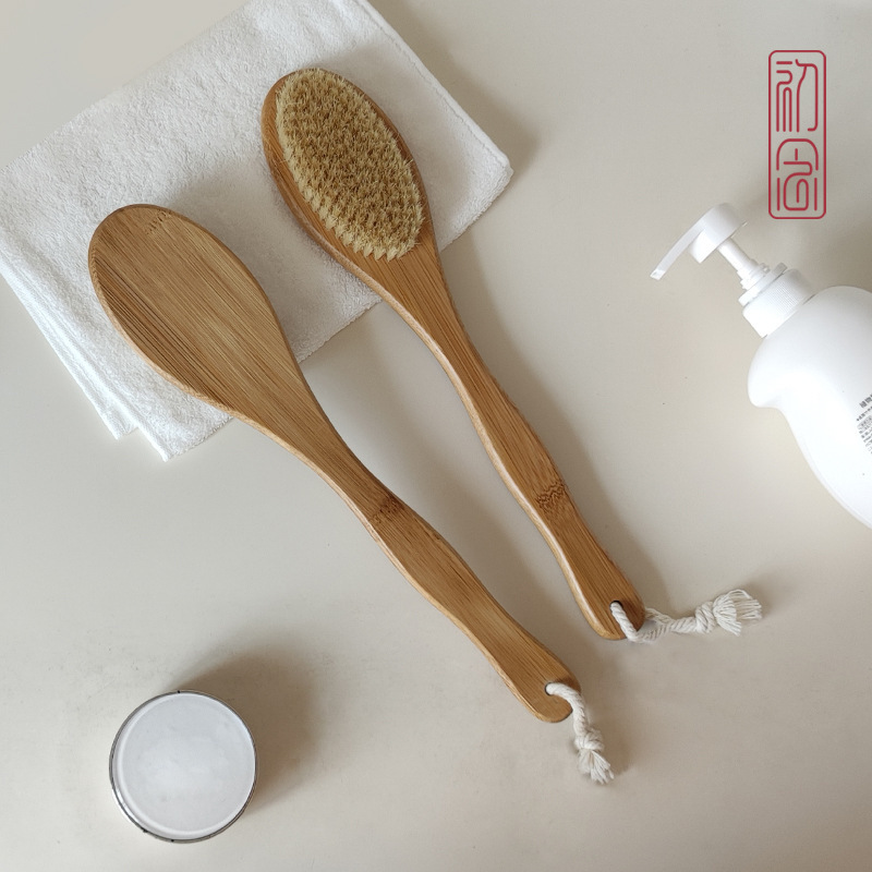 Boar Bristle Bath Brush, Massage Exfoliating Long-Handle Back Scrubber, Bath Brush Head, Exfoliating Tool, Exfoliating Magic Tool