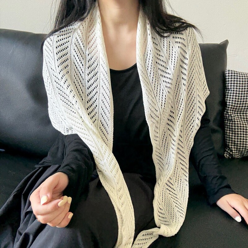 自制冰丝针织披肩镂空三角巾女夏季麻感披肩罩衫防晒空调围巾批发|undefined
