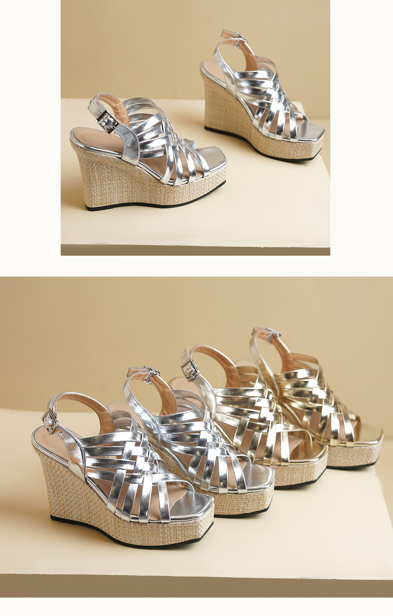 Sandal cao gót nữ đế xuồng dệt chéo quai ngang, gót 11 cm — màu vàng chi tiết 7