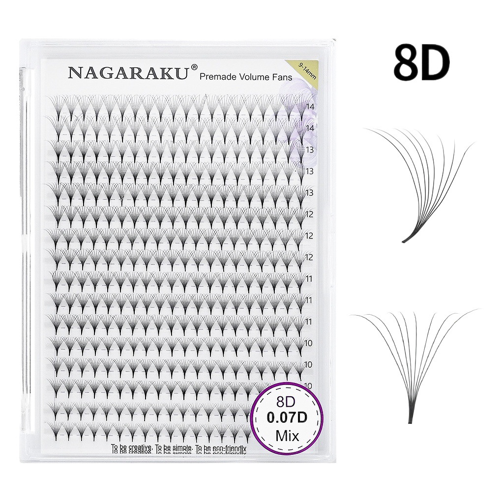 NAGARAKU16 filas de caja grande pelo puntiagudo 4D5D6D10D 9-14mm mezclado dispensación floración injerto pestañas