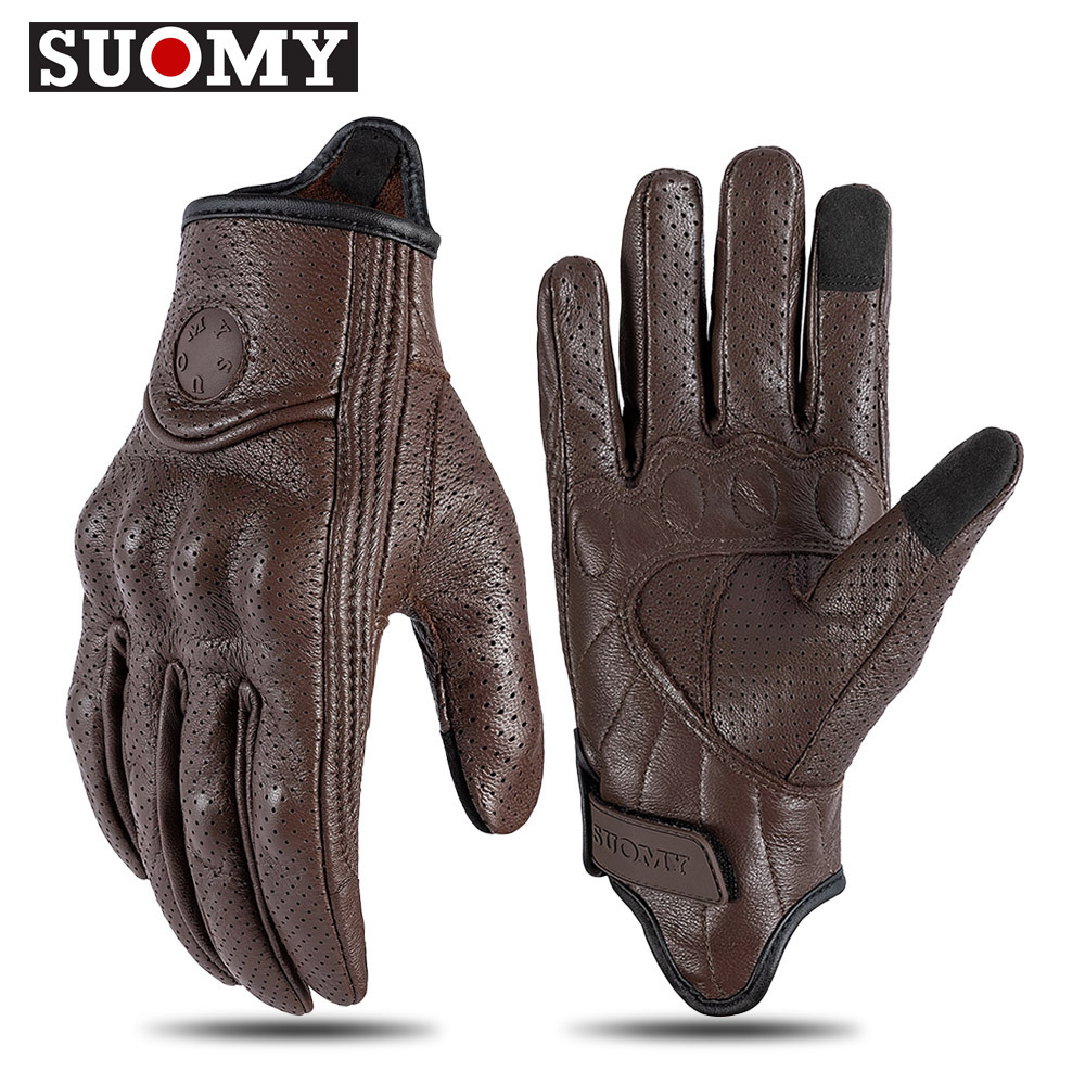 SUOMY Motorcycle Riding Genuine Leather Anti-Fall Gloves Summer Touchscreen Sheepskin Vintage Biker Gear Breathable