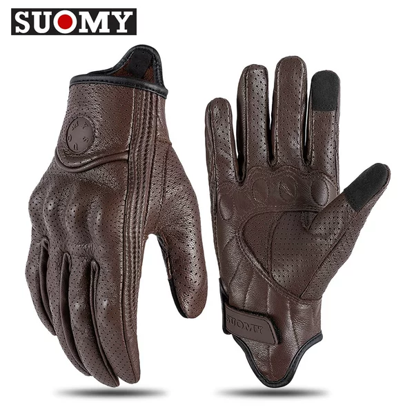 SUOMY Motorcycle Riding Genuine Leather Anti-Fall Gloves Summer Touchscreen Sheepskin Vintage Biker Gear Breathable