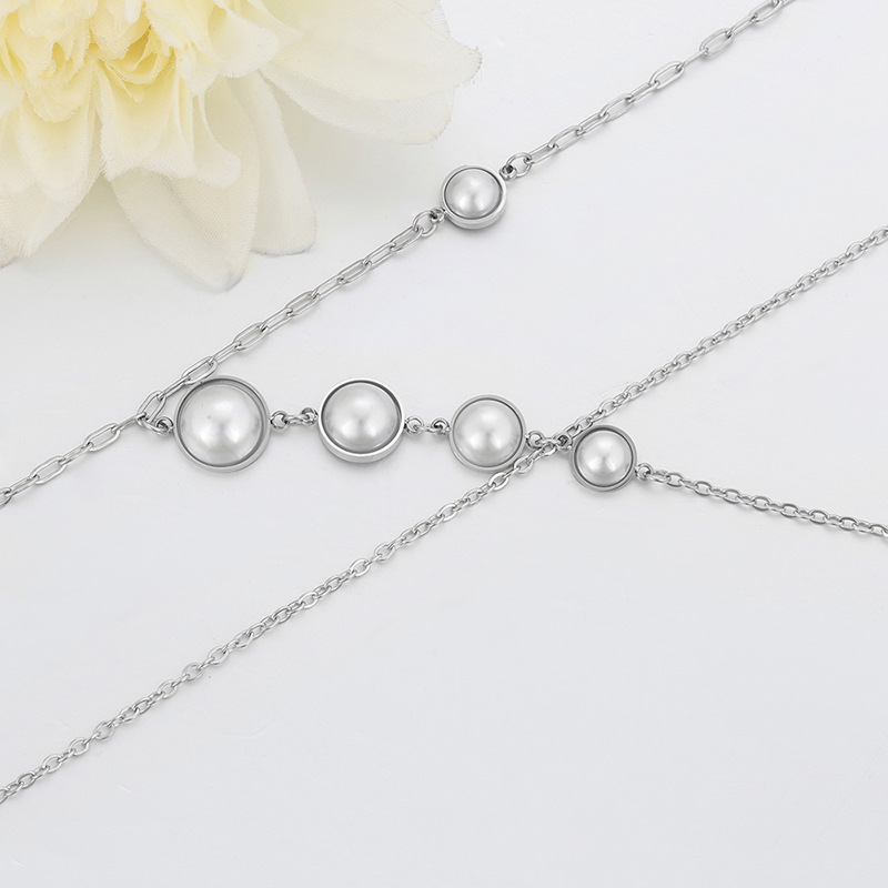 Xuping simple doble perla pulsera de moda de acero inoxidable color primario joyas de verano vacaciones pie de viento joyas al por mayor mujeres