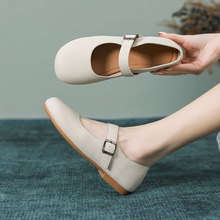 法式玛丽珍单鞋女夏2025新款平底圆头温柔风豆豆鞋奶奶鞋休闲单鞋