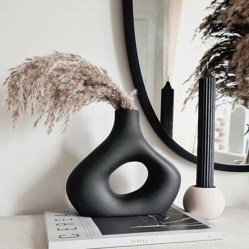 Nordic ins style ceramic vase, living room flower arrangement, dried flower, TV cabinet decoration, flower arrangement, black and white flower vessel decoration