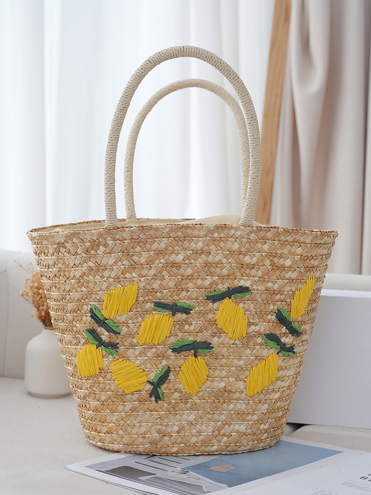 新しい夏の編みバッグ、麦わらバッグ、海辺の休暇にぴったりの編み刺繍入りレディース麦わらバッグ、インスタ映えするハンドバッグ