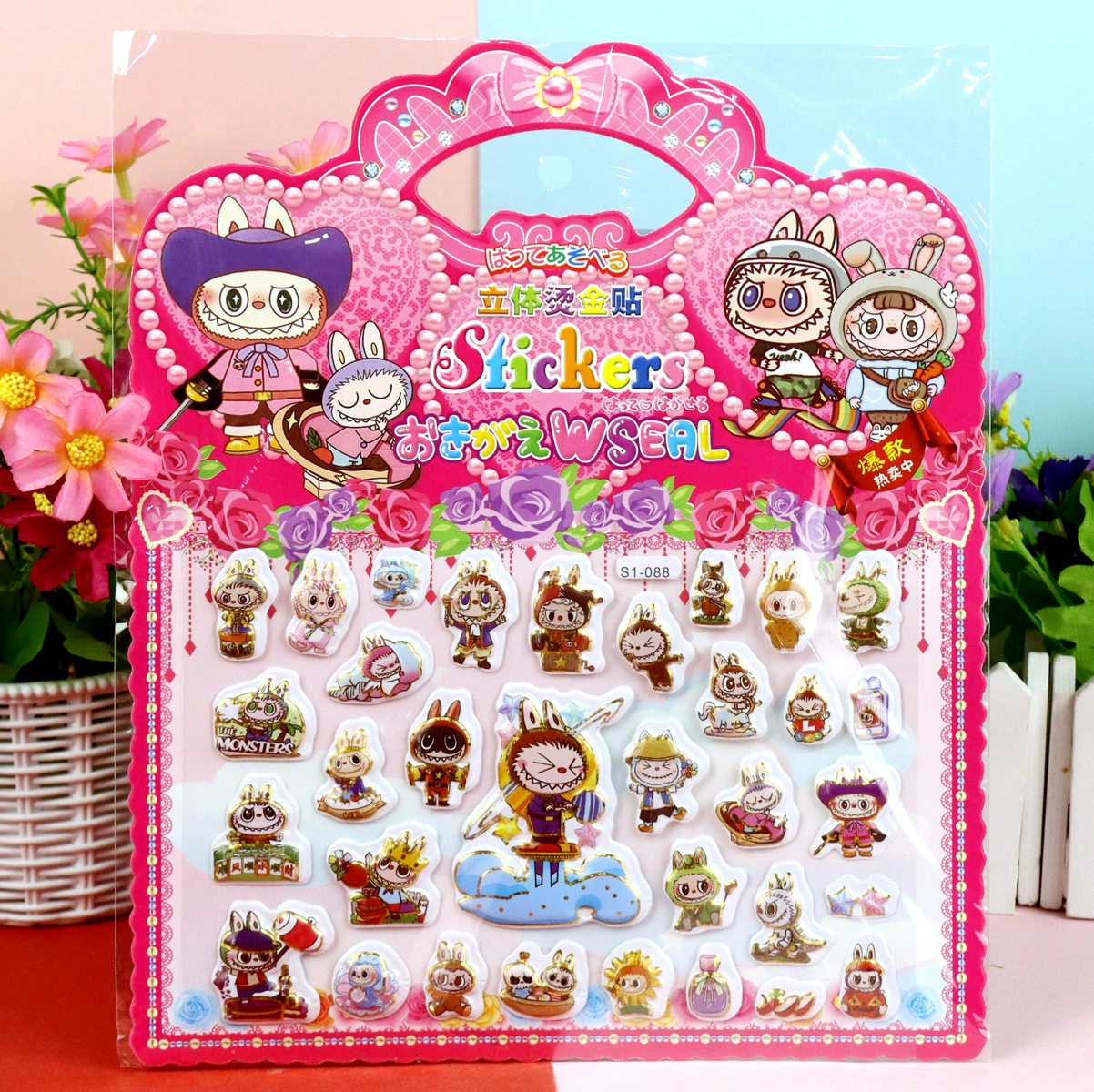 Детские наклейки с пузырьками из мультфильма LABUBU, тисненые наклейки LABUBU, наклейки из золотой фольги, эльф, мультяшный кролик