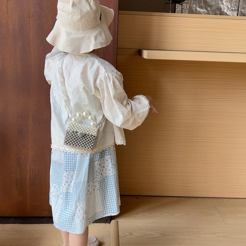 Bolsa de caja de princesa de aire extranjero, bolso de moda de perla de viento, bolso de mochila infantil, bolso de verano de comercio exterior nuevo color de contraste para niños