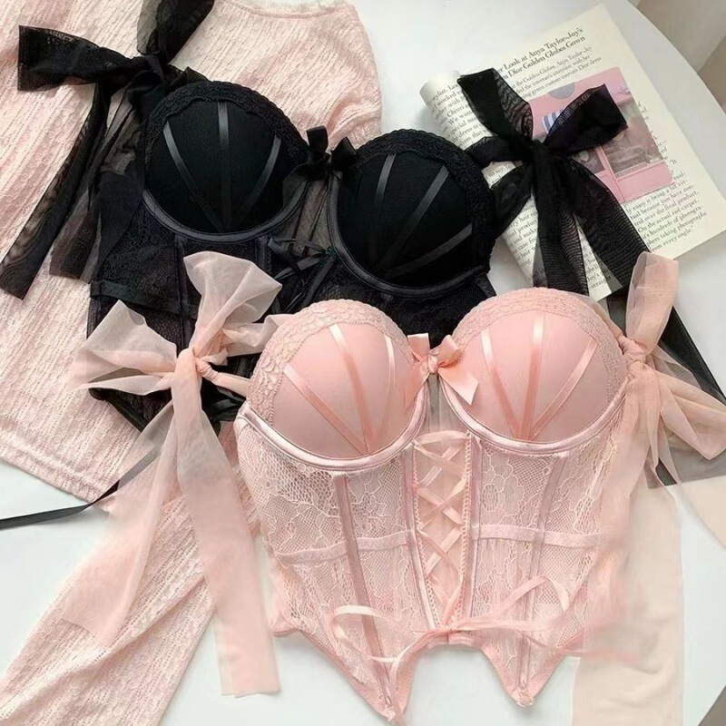 Sweet & Sexy New Fishbone Brassiere Spice Girls Lace Underwear Strap Vest Slimming Belted Women's Top Beautiful Back Powder