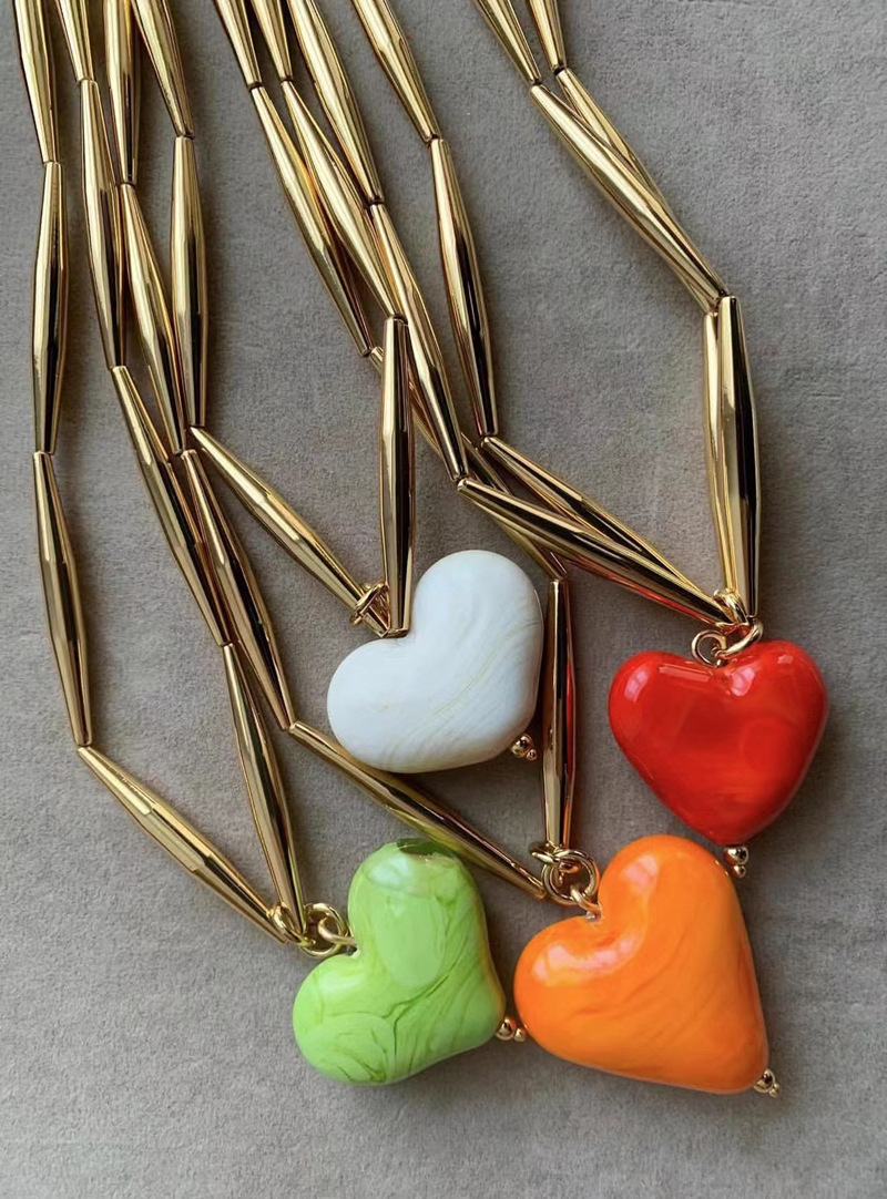 Fashion Heart Shape glass Titanium Steel Plating Pendant Necklace 1 Piece