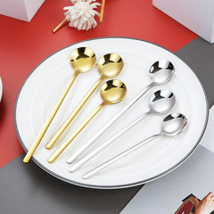 304不鏽鋼小圓勺長柄攪拌勺咖啡勺創意鈦金小勺子蜂蜜甜品勺批發