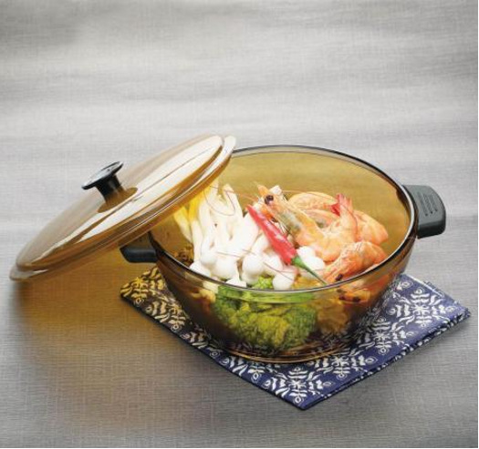 Tazón de vidrio Tazón de fideos instantáneos para el hogar de color marrón con tapa Olla de sopa de gran capacidad Espesar Juego de tazón de sopa de doble oreja para el hogar