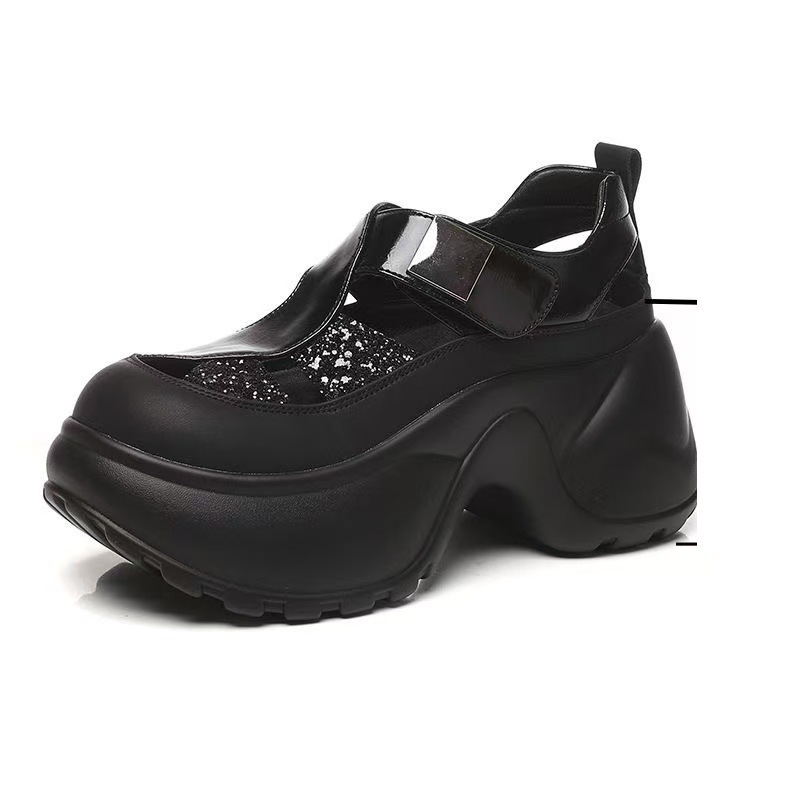 Verano nuevo ventilador hueco casual muffin zapatos deportivos para mujeres zapatillas frías con suela gruesa para aumentar la altura para usar sandalias de cabeza para mujeres