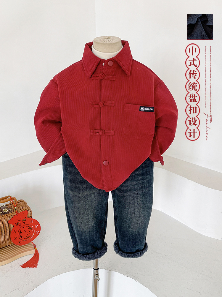 nausicaä of the valley of the wind 2024 winter new children‘s clothing children‘s new chinese style decorative buttons with velvet shirt boys and girls traditional new year clothes