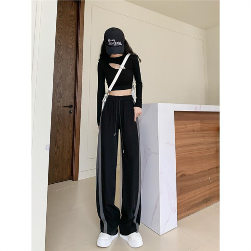 Stylish A-line Sport Trousers for Women, Spring and Autumn, High-Waisted, Slimming, Taller, Straight Leg, Floor-Length