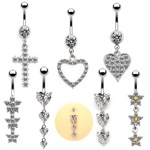 Gaibei European and American cross-border flower navel ring butterfly navel nail navel ornament heart-shaped zircon navel button body piercing jewelry
